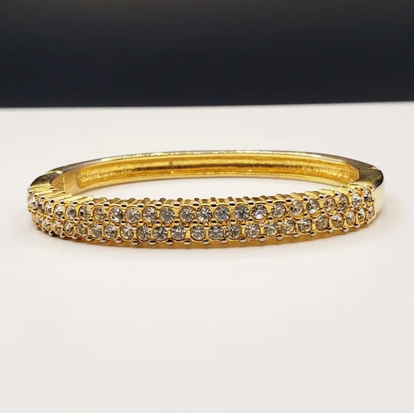 Rhinestone Row Bar Bangle Tennis Bracelet - Picture 9 of 10